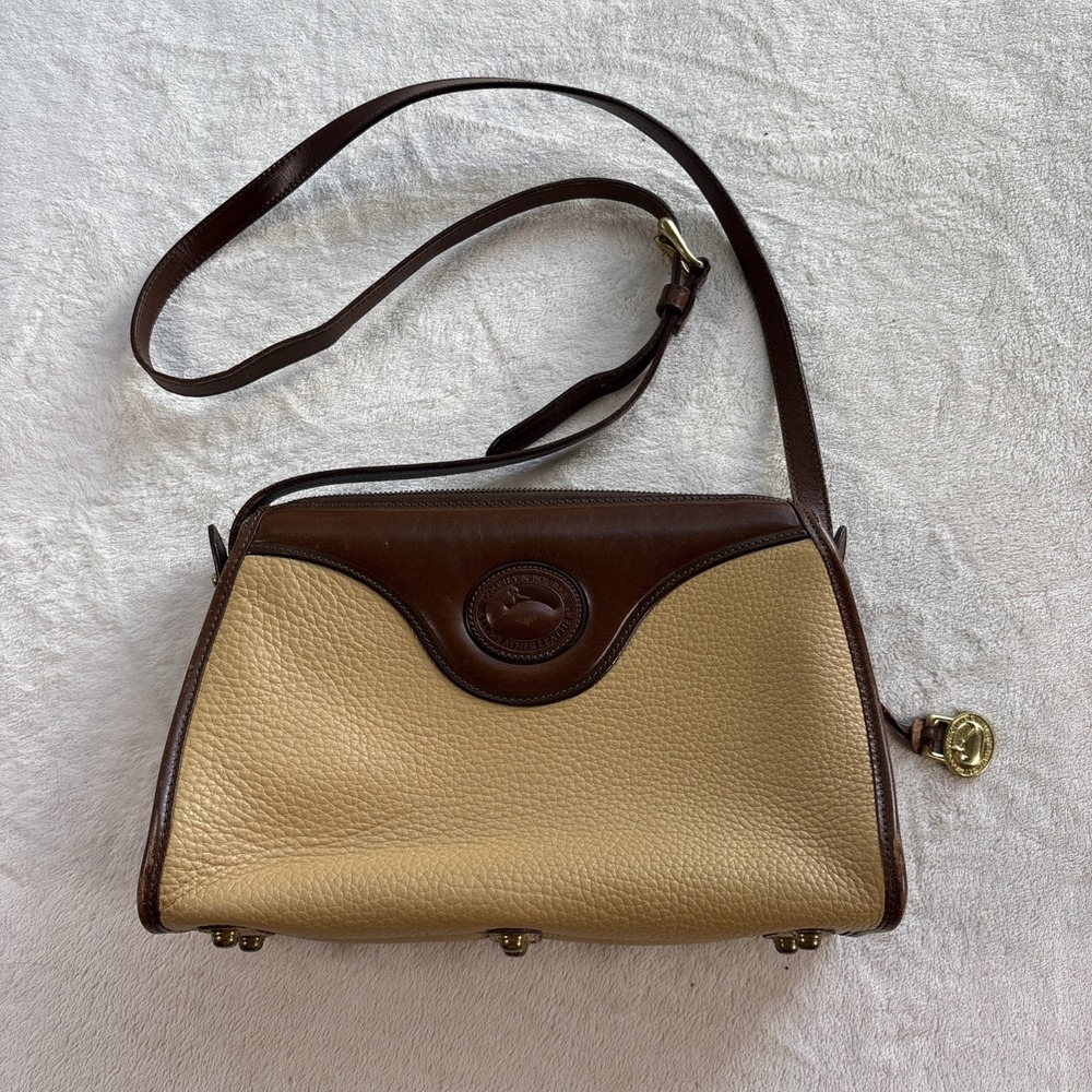 Dooney & Bourke AWL Crossbody Bag Wheat Brown Leather Zip Top Vintage